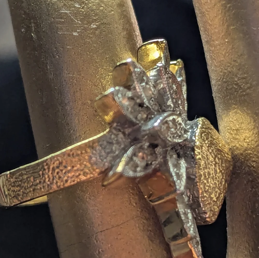 Panetta Vintage Ring Rhinestone Goldtone Silvertone Leaf Cocktail Party